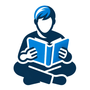 dall·e 2023 10 26 16.54.40 vector image of a person sitting cross legged, immersed in reading a book, all in shades of blue, representing 'lectures'