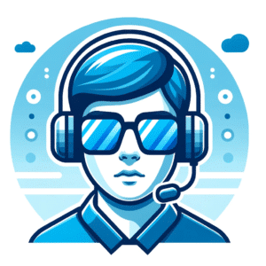 dall·e 2023 10 26 17.01.00 vector design of a student avatar in blue shades wearing digital glasses or headset, immersed in 'virtual learning'. the icon emphasizes online educat