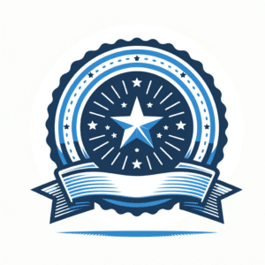 dall·e 2023 10 27 11.08.40 vector design on a white background of a blue seal or stamp with a ribbon, symbolizing the authenticity and validation associated with a 'certificate'