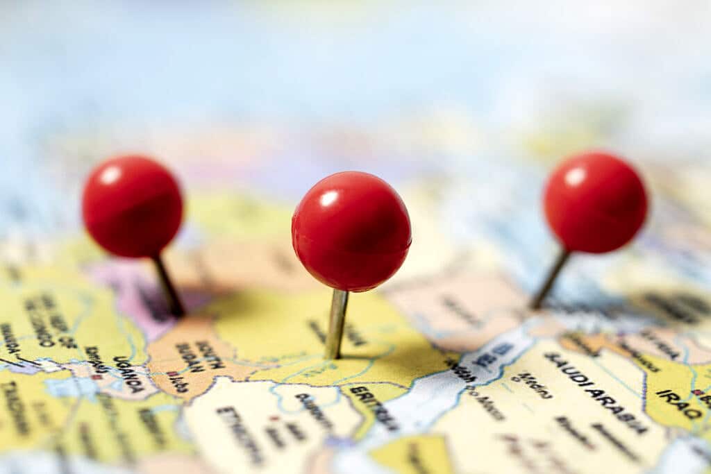 view world travel map with pins